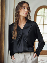 V Neck Silk Shirt Long Sleeves Silk Top Silk Blouse for Women